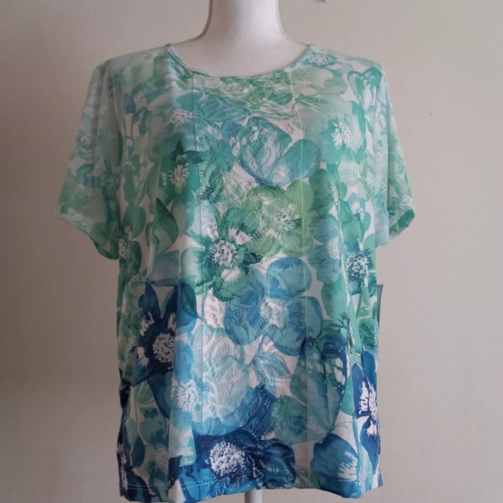 Alfred Dunner Size PXL  Flowers Print Short Sleeve Knit Blouse $19